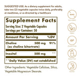 Solgar Choline/Inositol 500 mg/500 mg, 100 Vegetable Capsules - Energy Metabolism, Liver Health, Essential for Brain & Nerve Function